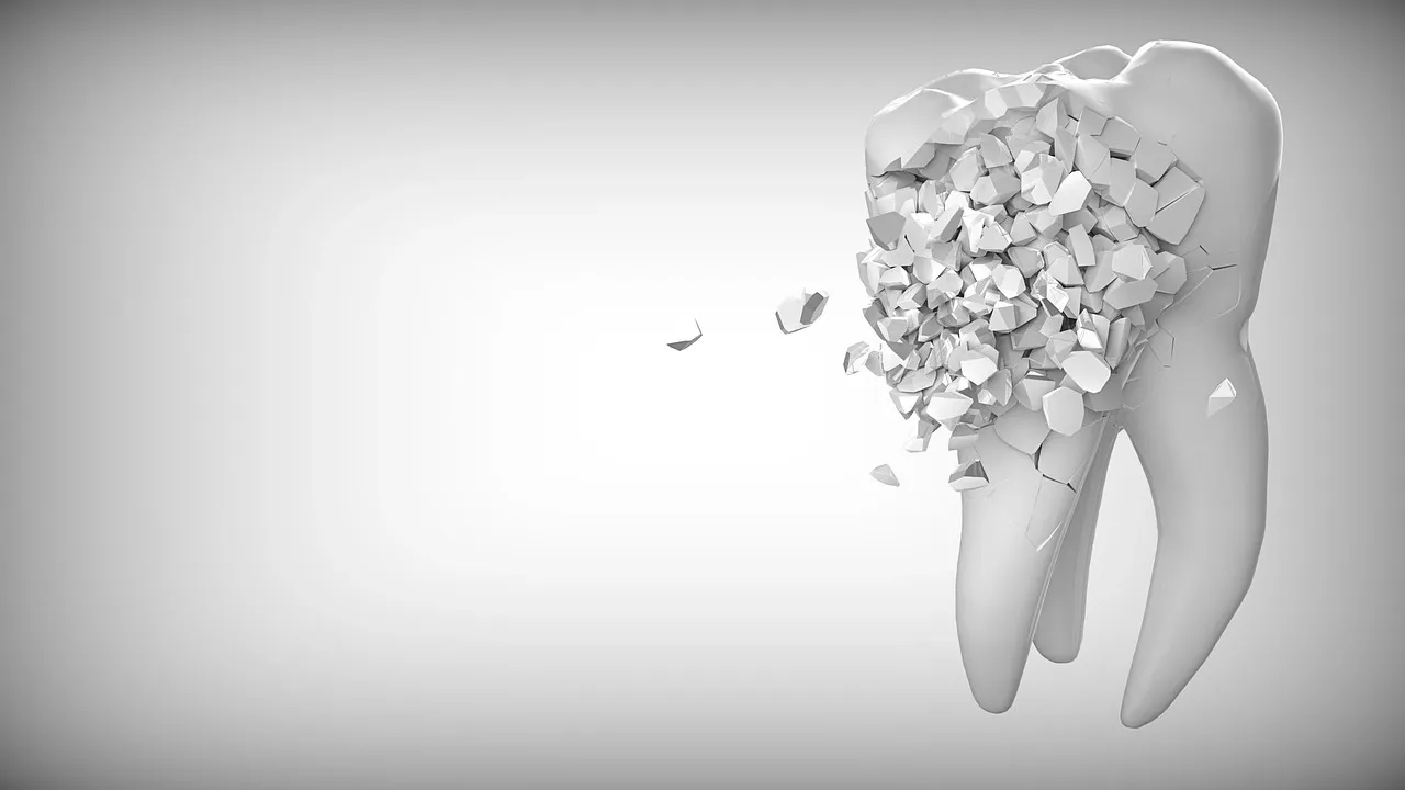 white tooth crumbling away